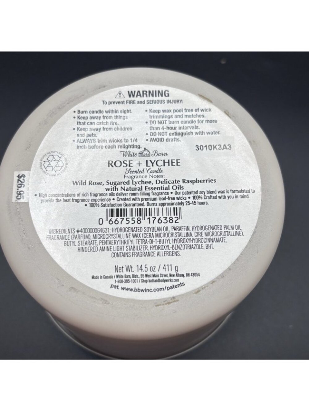 Bath & Body Works Rose Lychee 3 Wick Candle 14.5 oz White Barn Floral Fruity - Picture 2 of 13